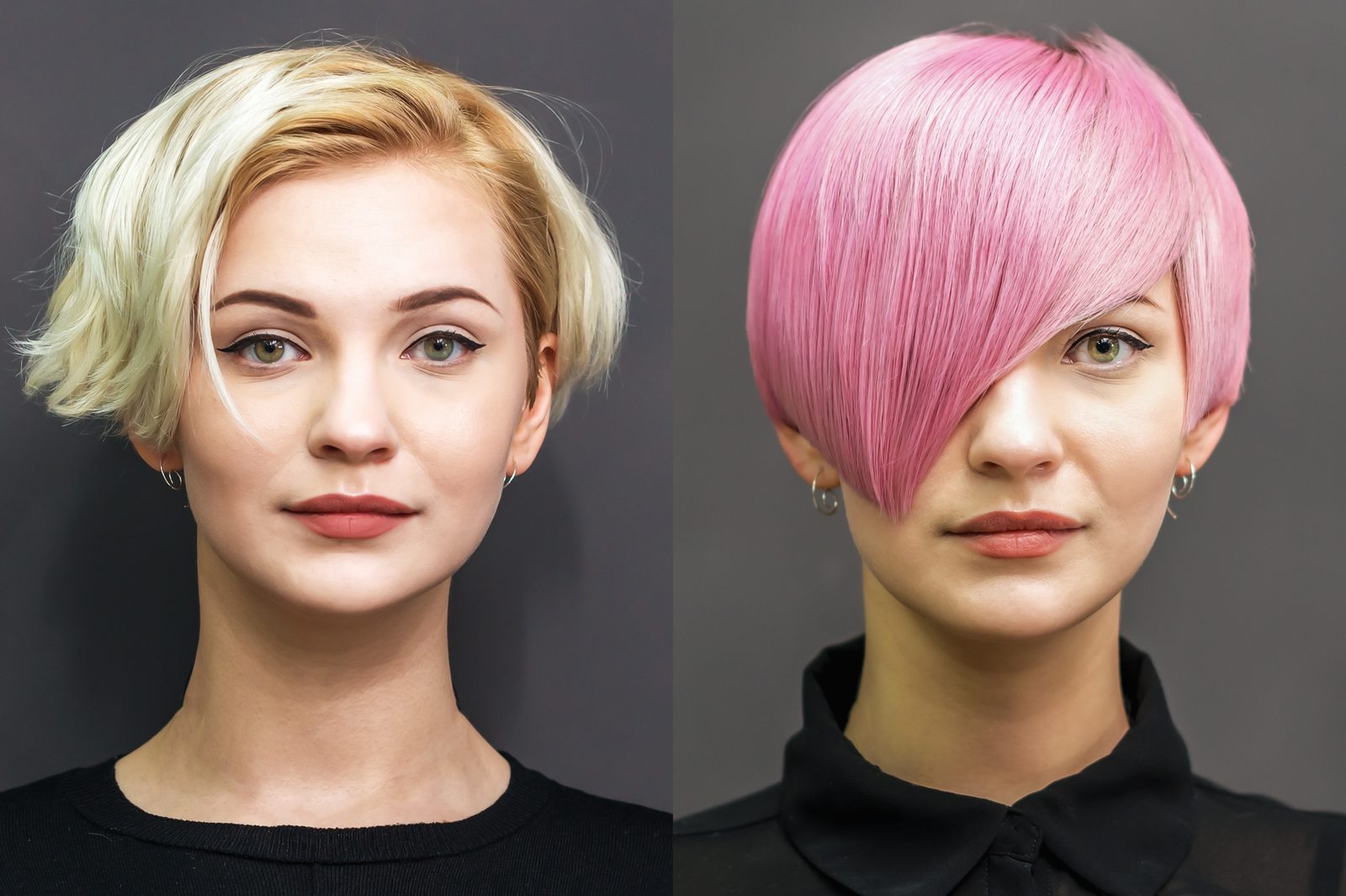 Platinum to pink pixie color and cut
